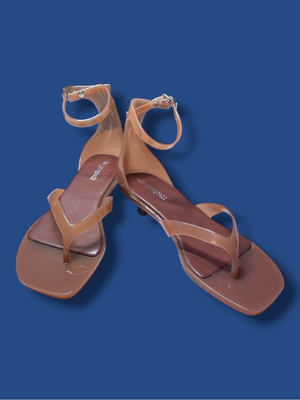 NWB Jefferey Campbell GUMMY-THG Kitten Heel Sandals in Caramel. Size 8 - Picture 7 of 11